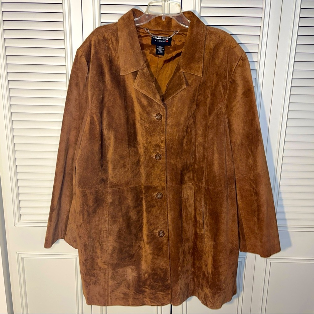 Women's Brown Suede Leather Jacket by Avenue Large Plus Size 26-28 Button Pocket